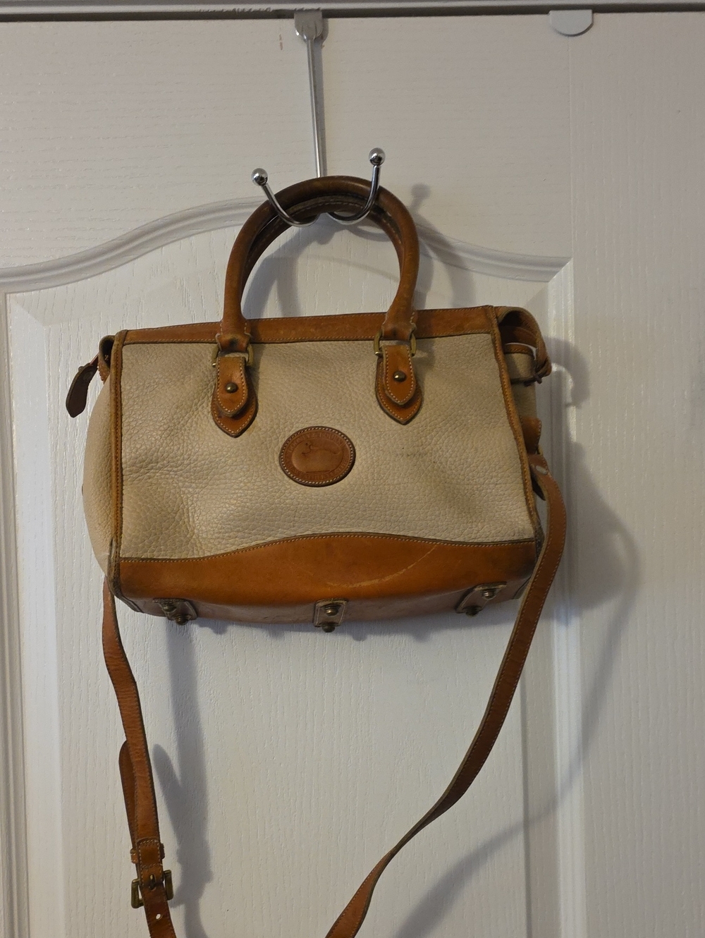 Vintage Dooney & Bourke Two-Tone Leather Satchel - Tan and Cream